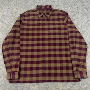 Lululemon Men's Button-Up Shirt Burgundy/Olive Plaid Long Sleeve Casual Size XXL